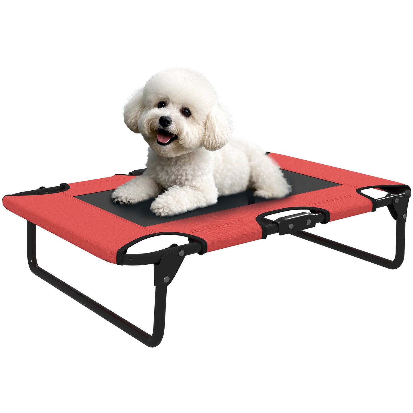 Raised Dog Bed with Breathable Mesh for S & M Dogs, Red