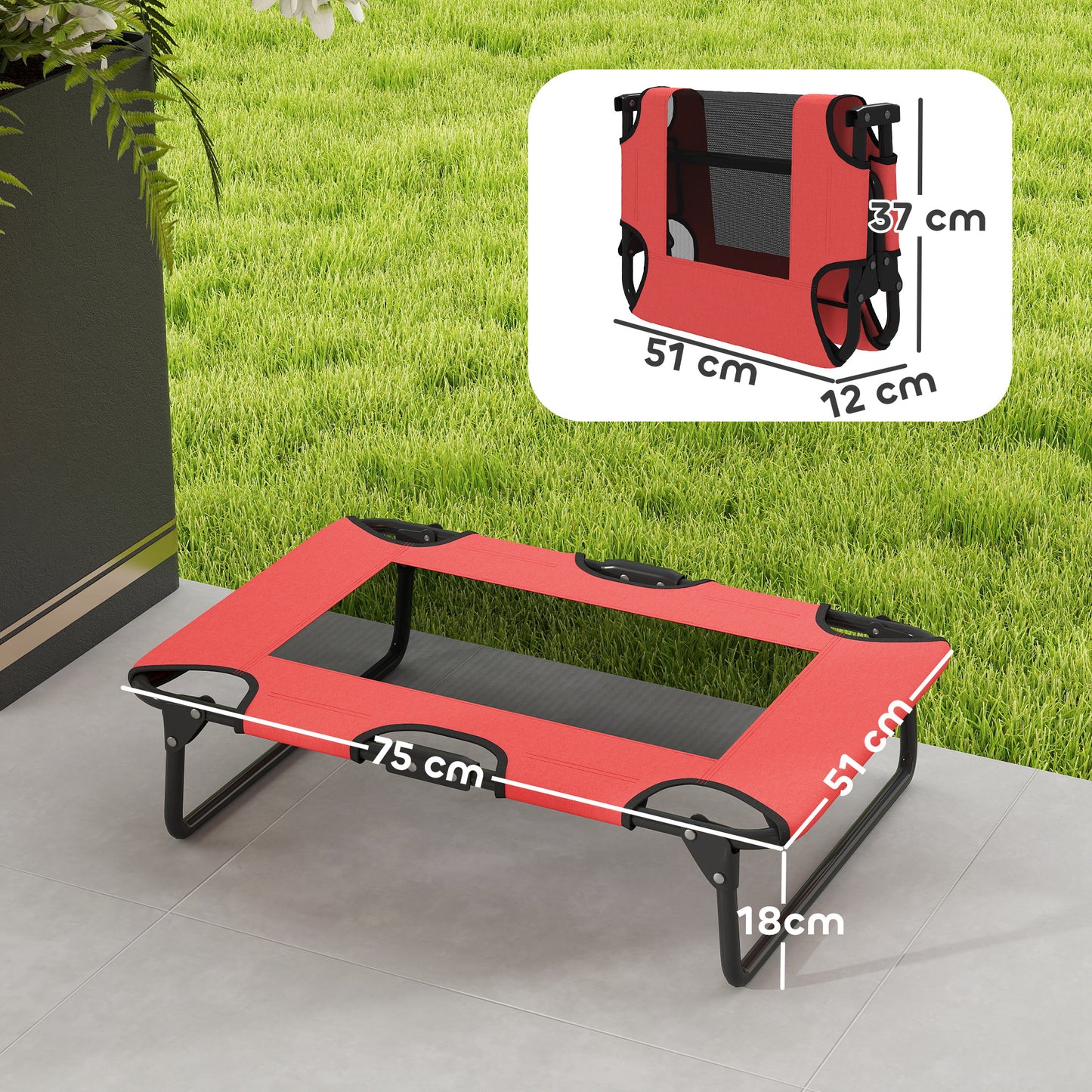 Raised Dog Bed with Breathable Mesh for S & M Dogs, Red
