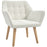 Velvet-Feel Accent Chair with Arms Slanted Back Wood Legs Cream White