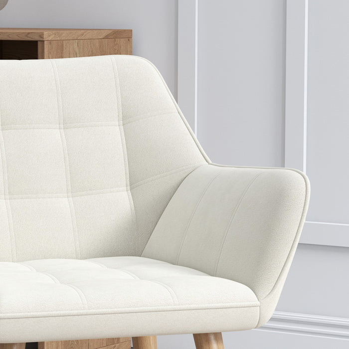 Velvet-Feel Accent Chair with Arms Slanted Back Wood Legs Cream White