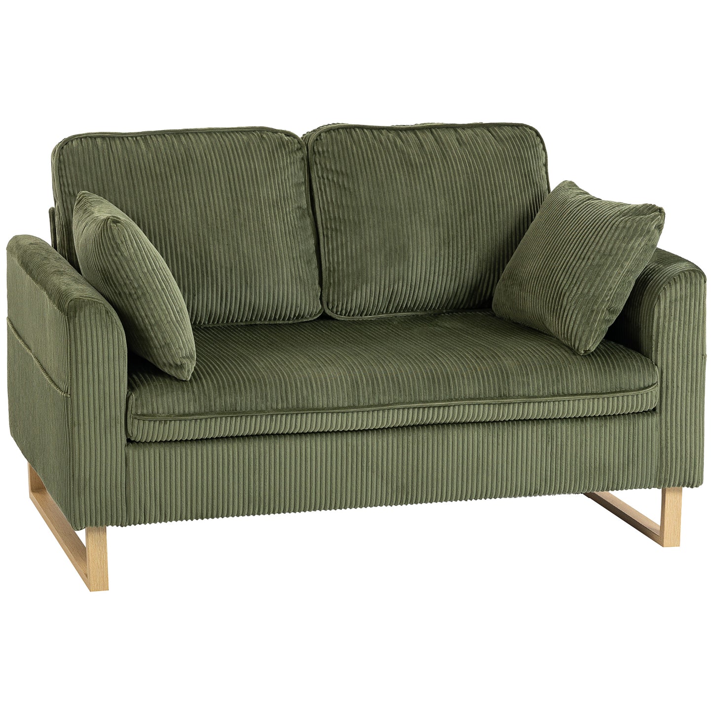 2 Seater Sofa, Corduroy Sofa w/ Spring Cushions 2 Pillows, Dark Green
