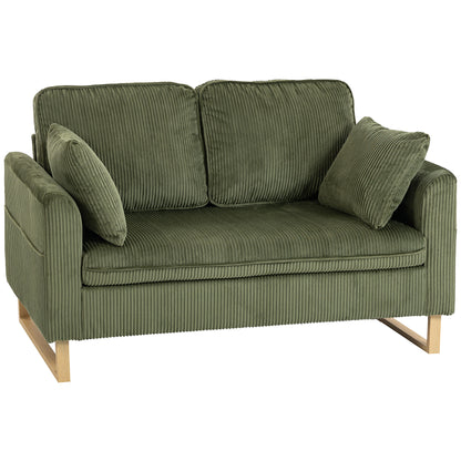 2 Seater Sofa, Corduroy Sofa w/ Spring Cushions 2 Pillows, Dark Green