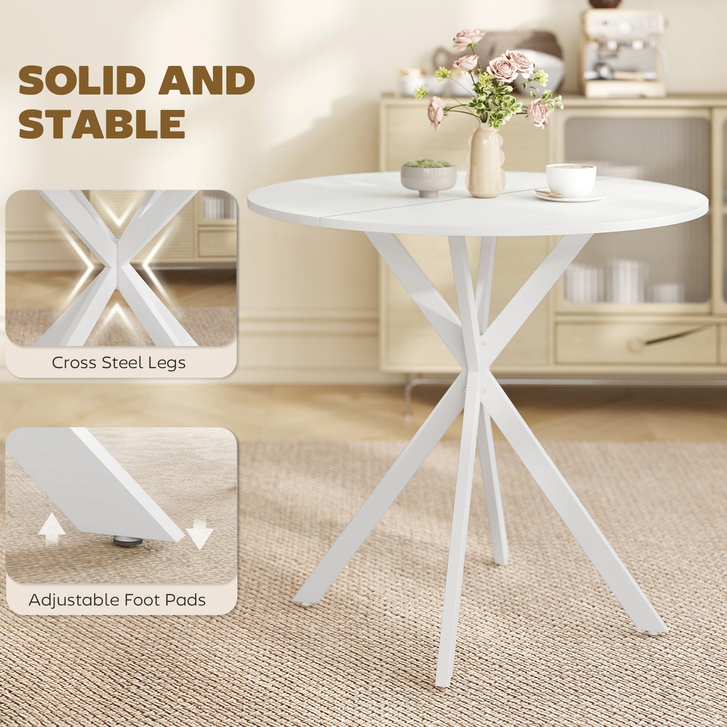 80cm Round Dining Table, Industrial Kitchen Table with Steel Legs