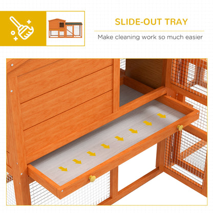 Wooden Rabbit Hutch with Run, Ramp, Slide-Out Tray
