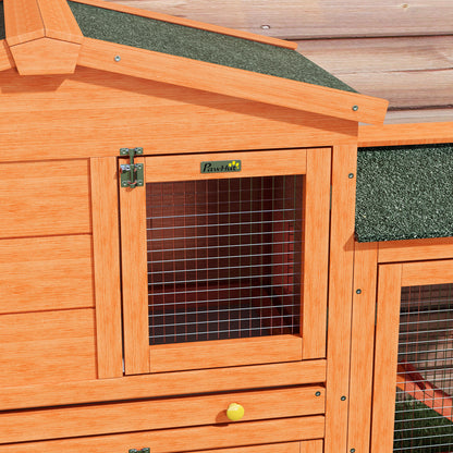 Wooden Rabbit Hutch with Run, Ramp, Slide-Out Tray