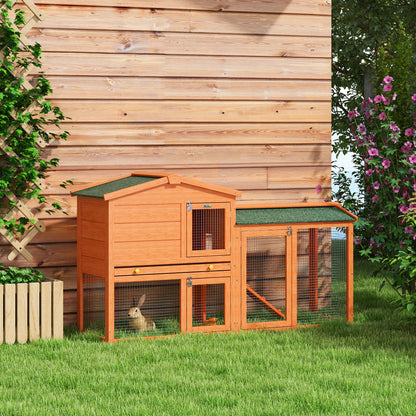 Wooden Rabbit Hutch with Run, Ramp, Slide-Out Tray