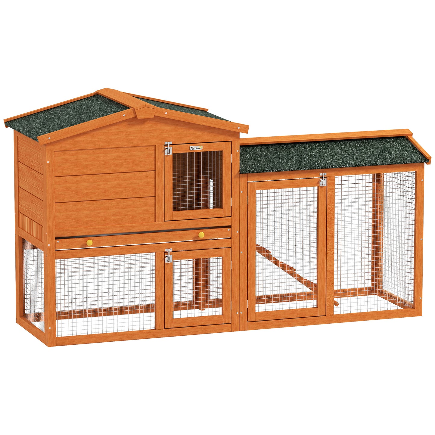 Wooden Rabbit Hutch with Run, Ramp, Slide-Out Tray
