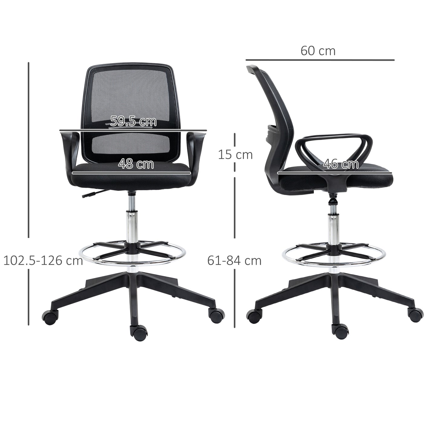 Vinsetto Ergonomic Mesh Back Draughtsman Chairs Tall Office Chair with Adjustable Height and Footrest 360¬¨‚àû Swivel