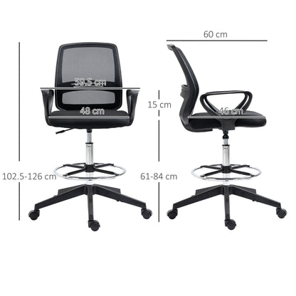 Vinsetto Ergonomic Mesh Back Draughtsman Chairs Tall Office Chair with Adjustable Height and Footrest 360¬¨‚àû Swivel