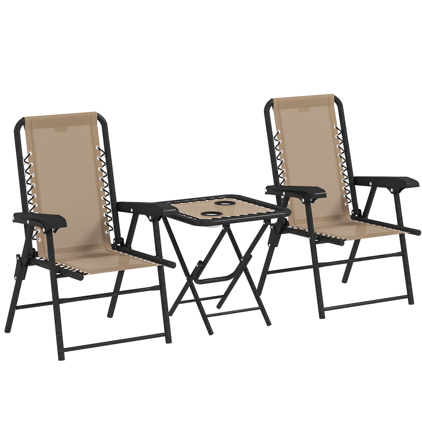 3 Pieces Folding Garden Bistro Set with Cup Holders, Khaki