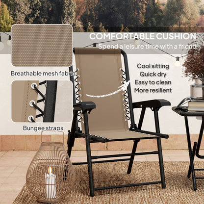 3 Pieces Folding Garden Bistro Set with Cup Holders, Khaki