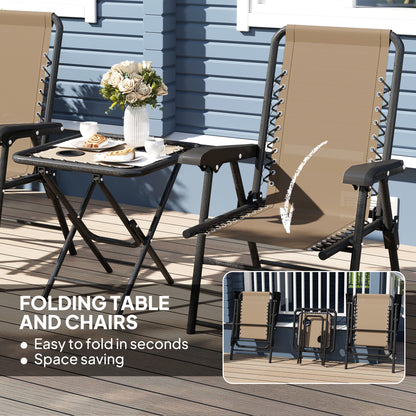 3 Pieces Folding Garden Bistro Set with Cup Holders, Khaki
