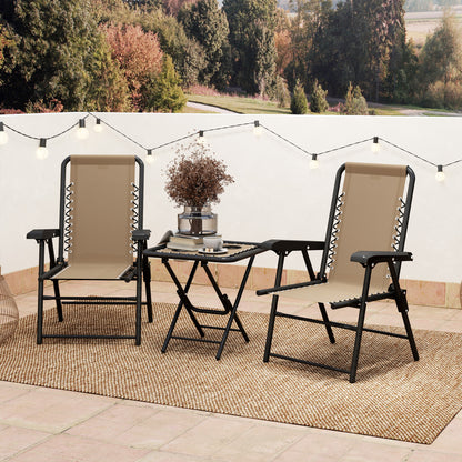 3 Pieces Folding Garden Bistro Set with Cup Holders, Khaki