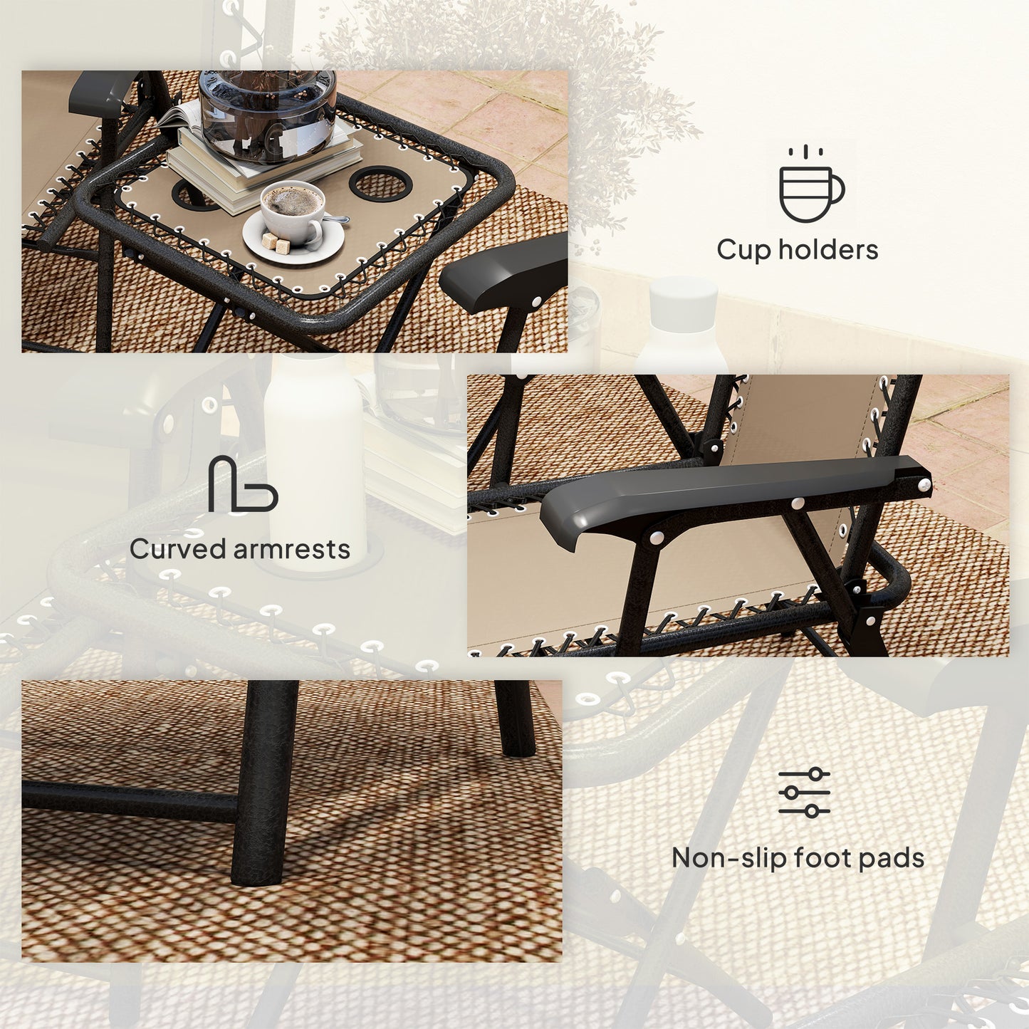 3 Pieces Folding Garden Bistro Set with Cup Holders, Khaki