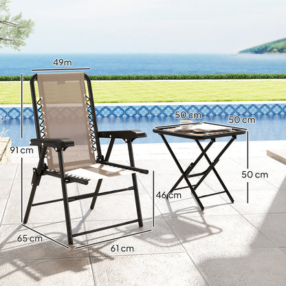 3 Pieces Folding Garden Bistro Set with Cup Holders, Khaki