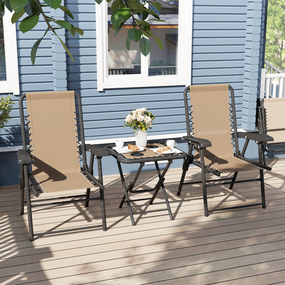 3 Pieces Folding Garden Bistro Set with Cup Holders, Khaki