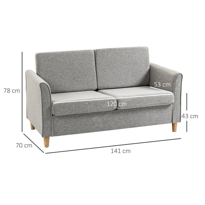 Compact Loveseat Sofa, Modern 2 Seater Sofa for Living Room with Wood Legs and Armrests, Grey