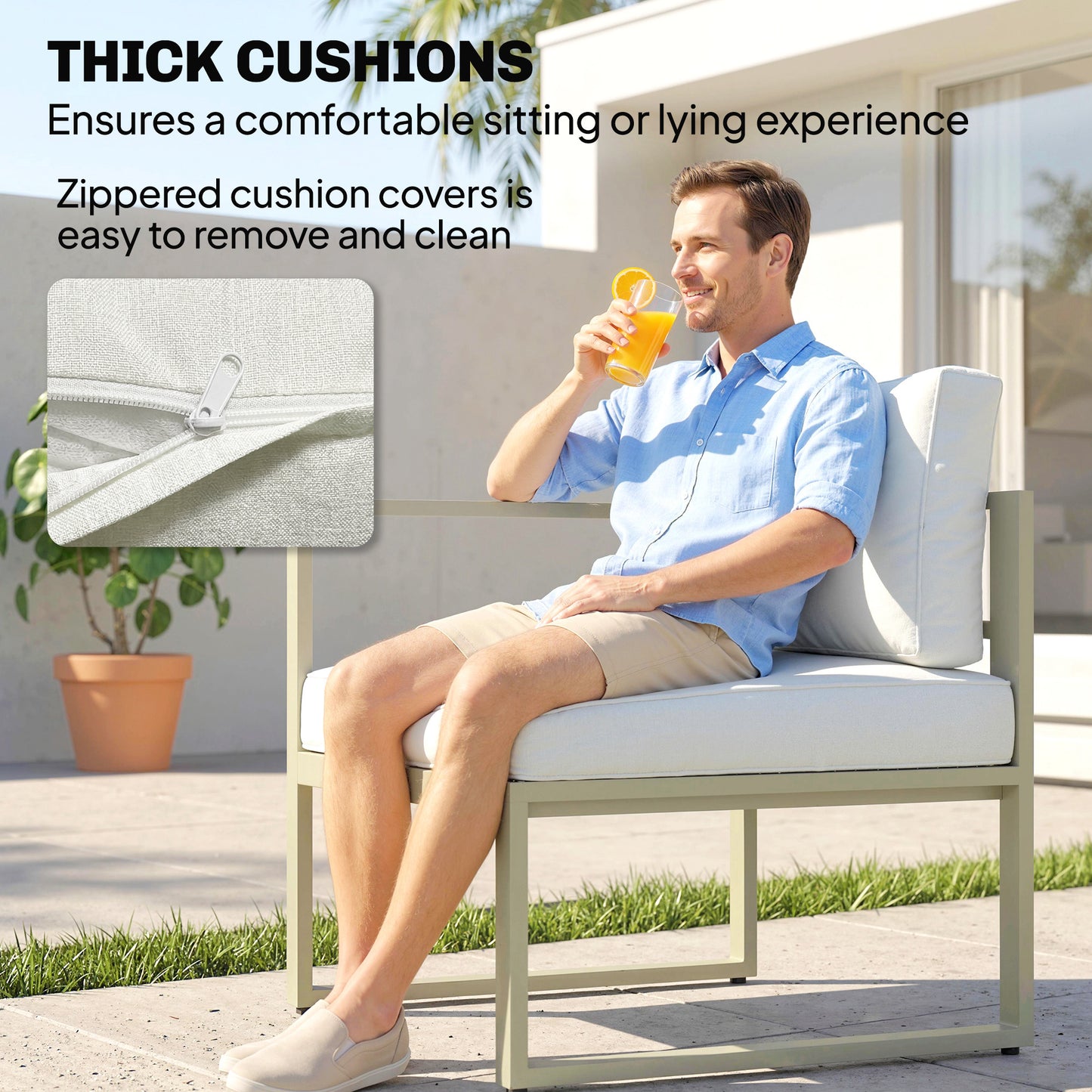 6 PC Garden Daybed, Sectional Sofa Set with Coffee Table, Footstool