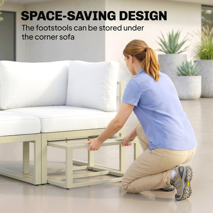6 PC Garden Daybed, Sectional Sofa Set with Coffee Table, Footstool
