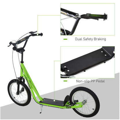 90-96cm Kids Kick Scooter w/ Adjustable Handlebar Inflatable Wheels Green