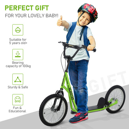 90-96cm Kids Kick Scooter w/ Adjustable Handlebar Inflatable Wheels Green