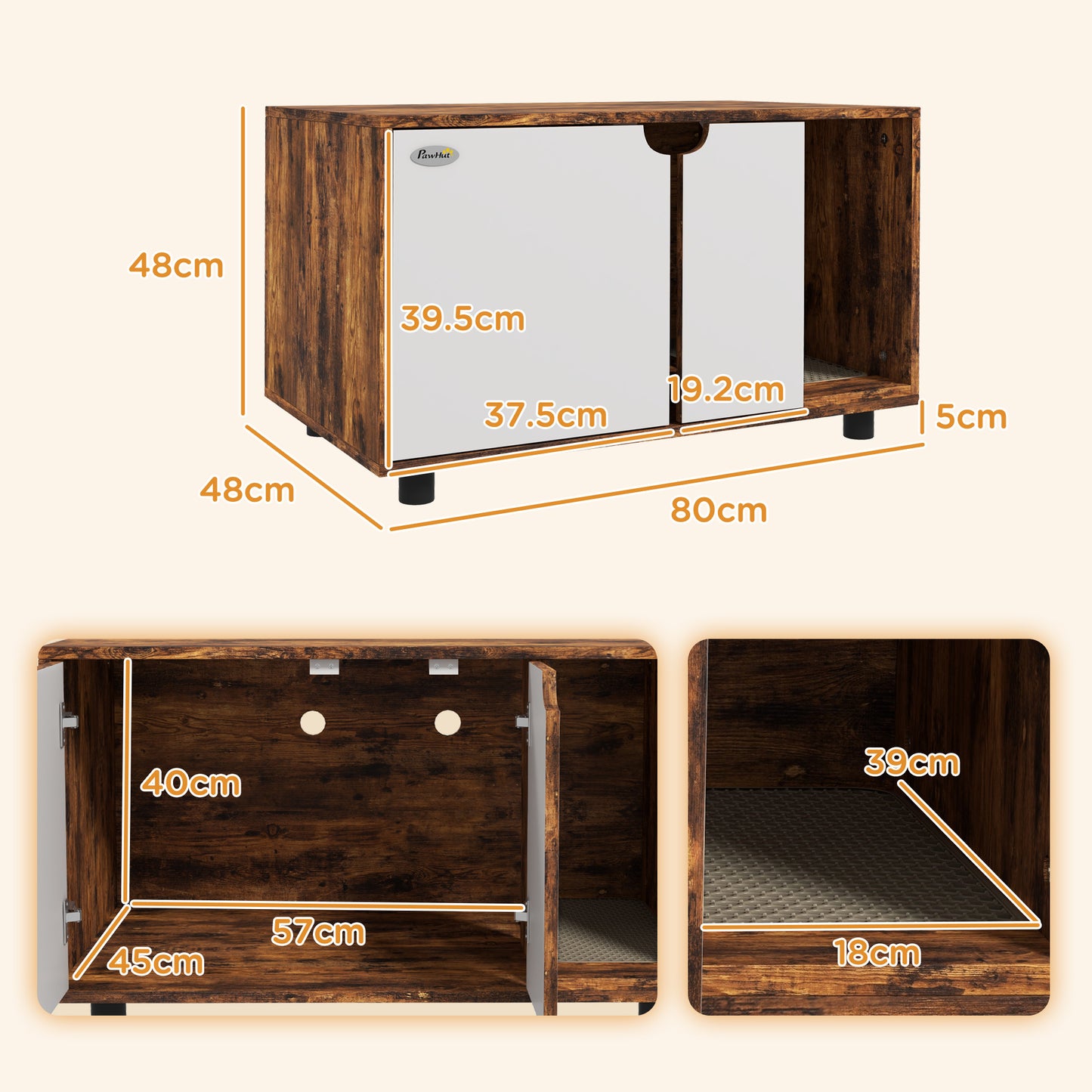 Hidden Cat Litter Box Furniture w/ Sand Drain Pad - Rustic Brown