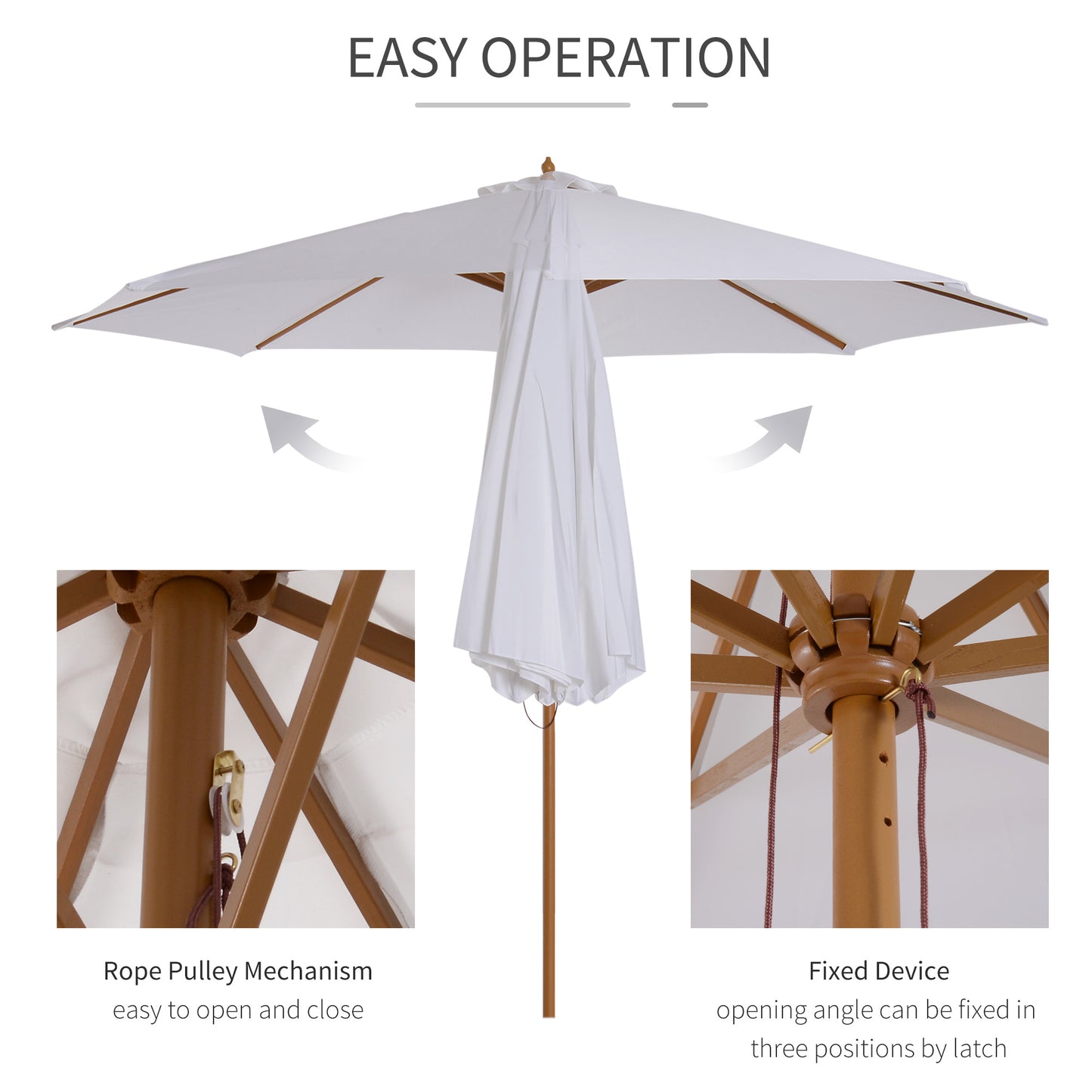 3(m) Wooden Garden Parasol Sun Shade Outdoor Umbrella Canopy White