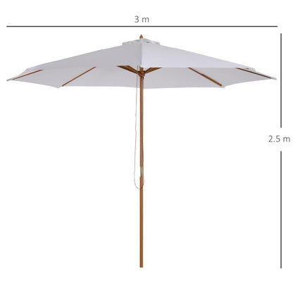 3(m) Wooden Garden Parasol Sun Shade Outdoor Umbrella Canopy White