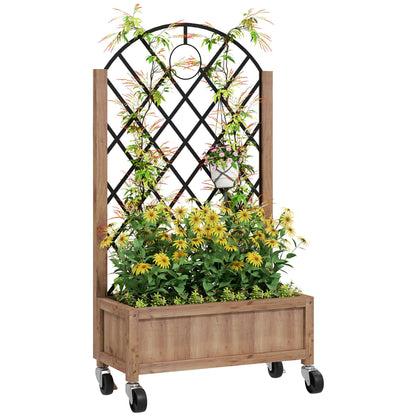 Wooden Raised Bed, Outdoor Planter Box w/ Metal Trellis