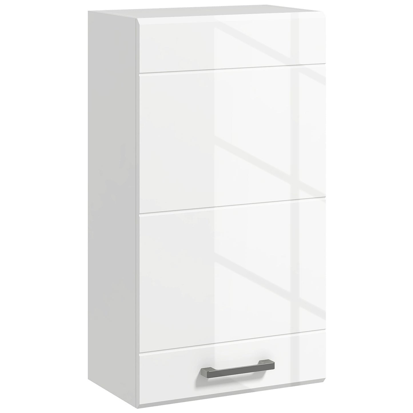kleankin Bathroom Wall Cabinet, High Gloss Wall Mount Bathroom Storage Cabinet with Soft-Close Door, 3 Shelves, Adjustable Shelf for Hallway, Living Room, Over Toilet, 37x22.5x70 cm, White