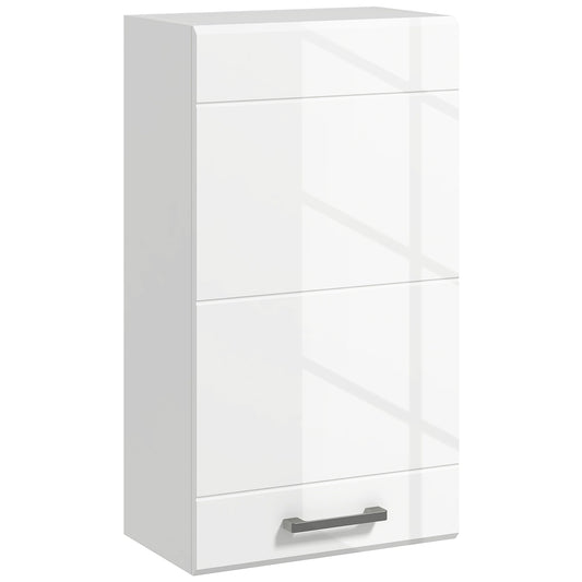 kleankin Bathroom Wall Cabinet, High Gloss Wall Mount Bathroom Storage Cabinet with Soft-Close Door, 3 Shelves, Adjustable Shelf for Hallway, Living Room, Over Toilet, 37x22.5x70 cm, White