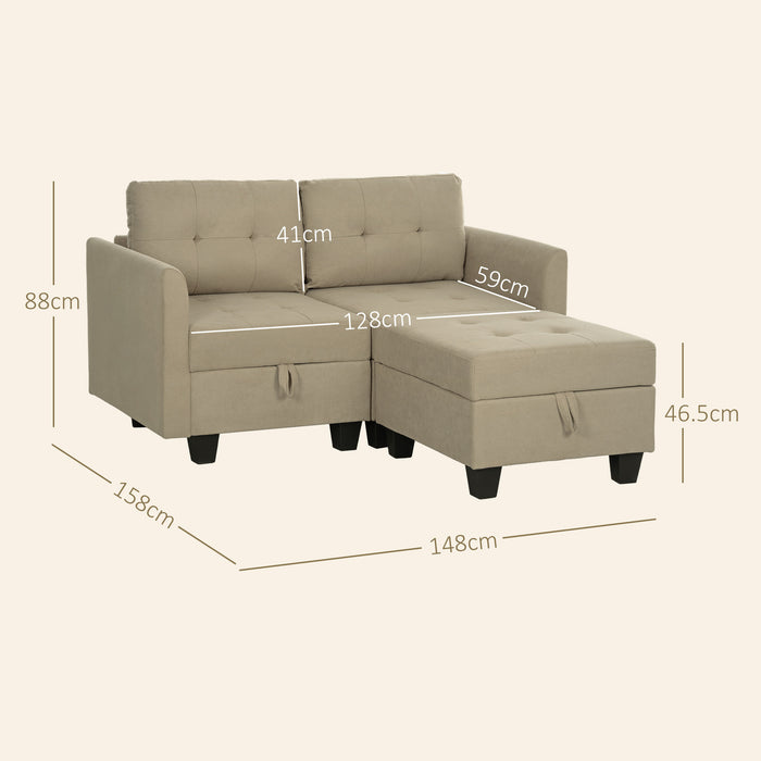 Modular Sectional Sofa with Storage, 2 Seater Sofa Set, Light Brown