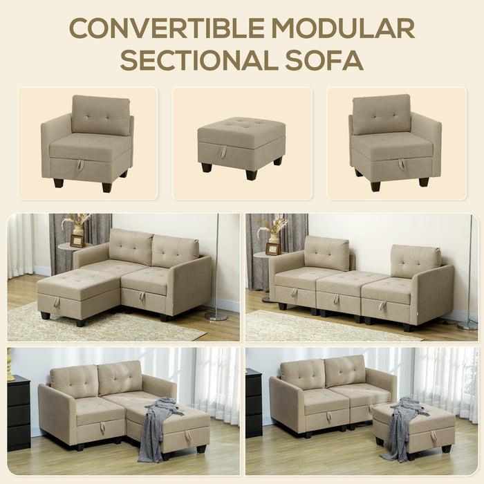 Modular Sectional Sofa with Storage, 2 Seater Sofa Set, Light Brown