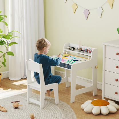 Kids Desk and Chair Set, Art Table and Chair Set for children with Hutch & Drawers, Gift for Aged 3-8, Student Study Writing Table for Home School Bedroom Playroom