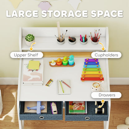 Kids Desk and Chair Set, Art Table and Chair Set for children with Hutch & Drawers, Gift for Aged 3-8, Student Study Writing Table for Home School Bedroom Playroom