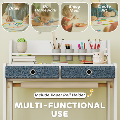 Kids Desk and Chair Set, Art Table and Chair Set for children with Hutch & Drawers, Gift for Aged 3-8, Student Study Writing Table for Home School Bedroom Playroom