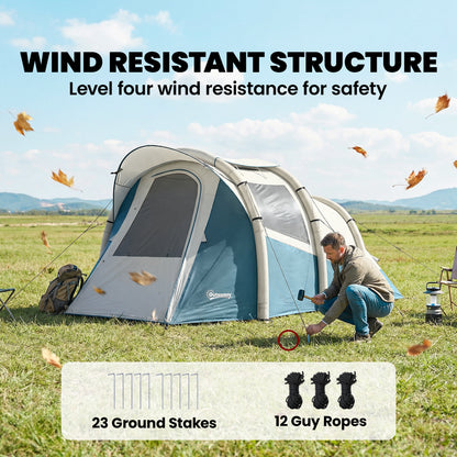 Inflatable Camping Tent w/ Air Pump, 2-3 Person Blow Up Tent Green
