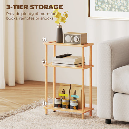 3-Tier Slim End Table, Tool-Free Assembly, Natural Wood Finish