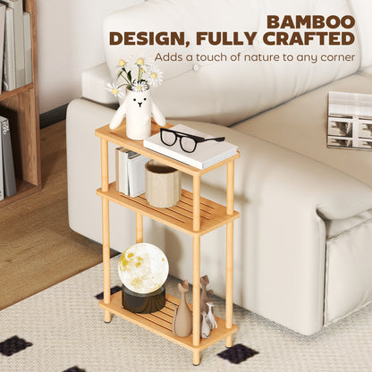 3-Tier Slim End Table, Tool-Free Assembly, Natural Wood Finish