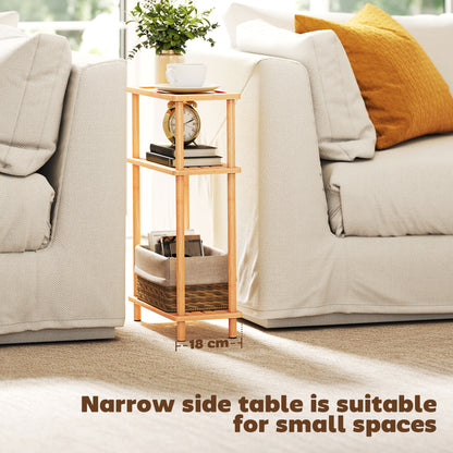3-Tier Slim End Table, Tool-Free Assembly, Natural Wood Finish