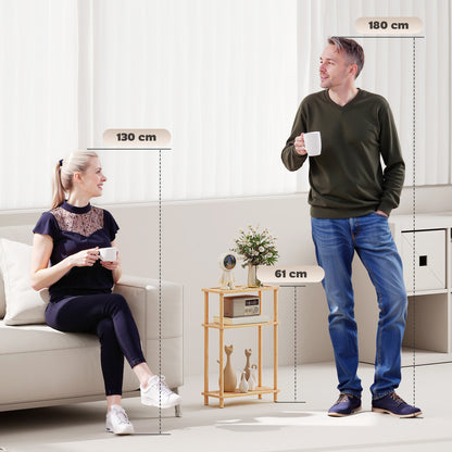 3-Tier Slim End Table, Tool-Free Assembly, Natural Wood Finish