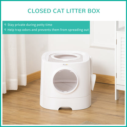 Cat Litter Box Portable Pet Toilet Fully Enclosed Kitten Pan w/ Scoop
