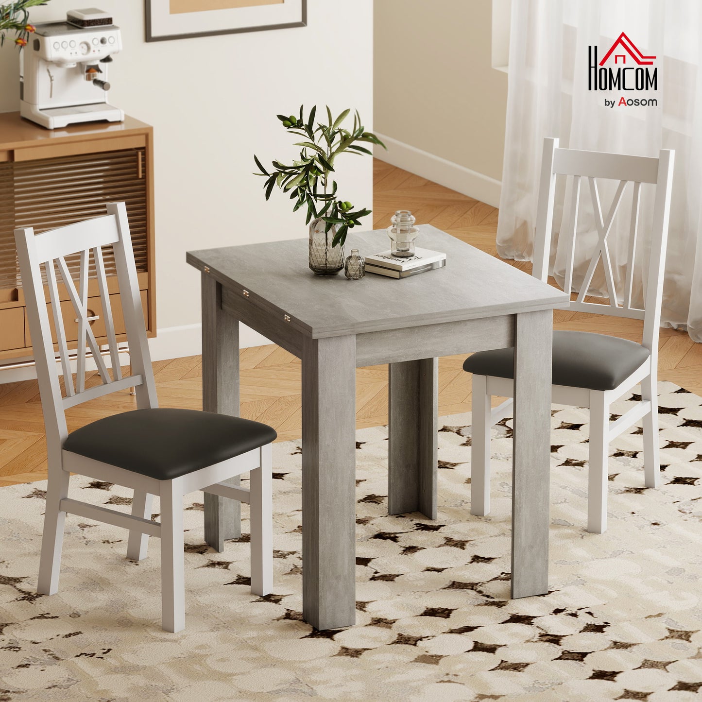 Folding Dining Table for 4-6, Drop Leaf Table for Small Spaces, Grey