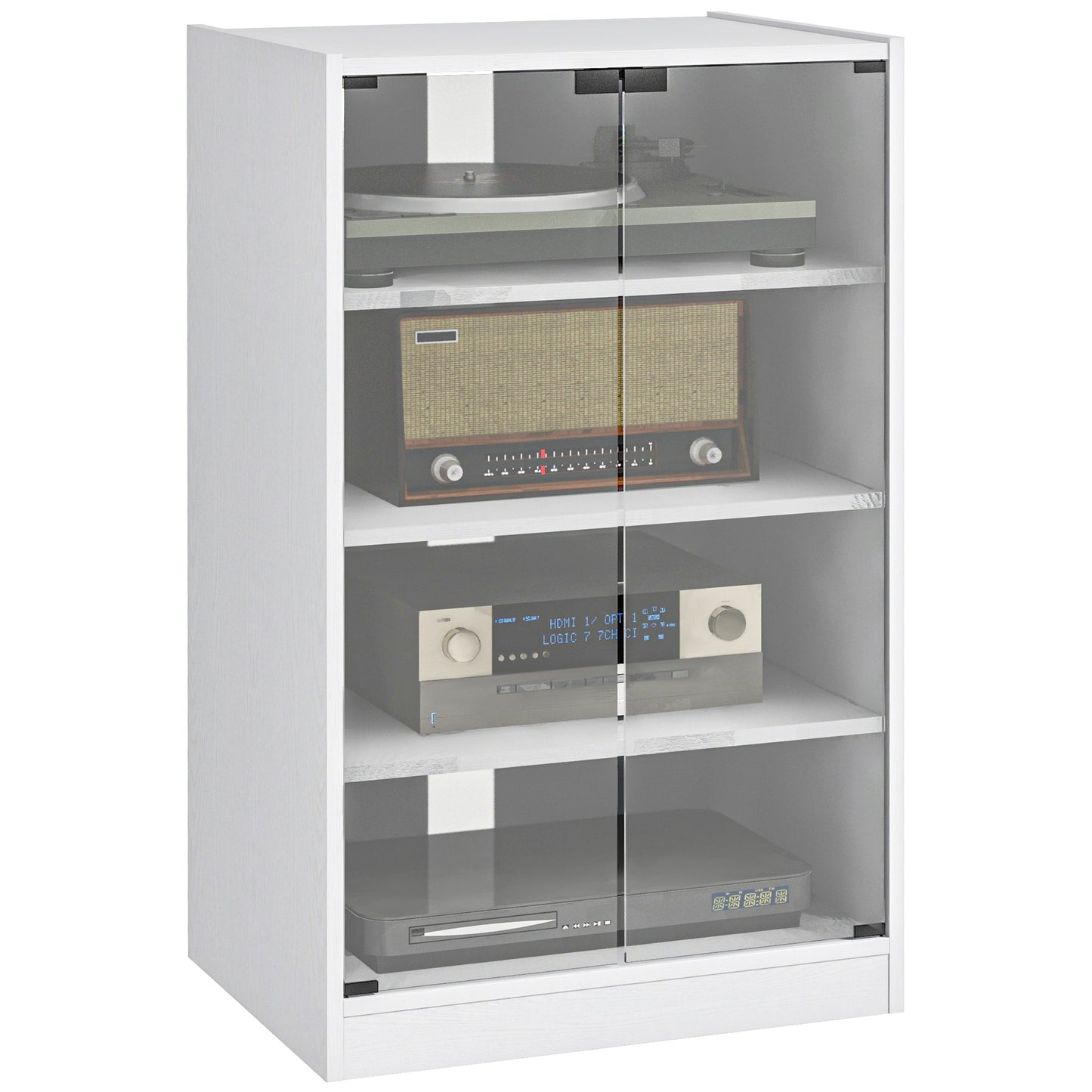 4-Tier Hi-Fi Stand with Adjustable Shelves, White Wood-Effect