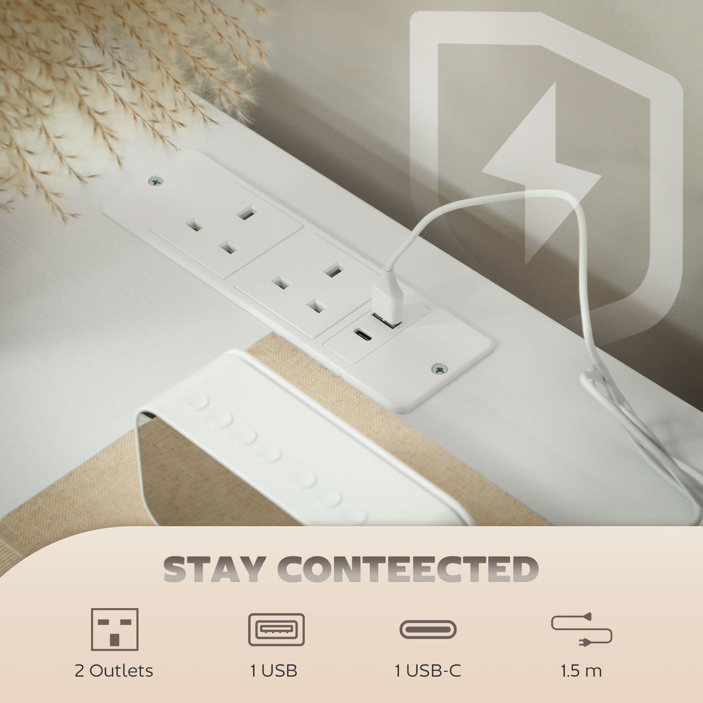 Boucle Chest of Drawers, 2 USB & 2 AC Ports, 8 Drawers Dresser