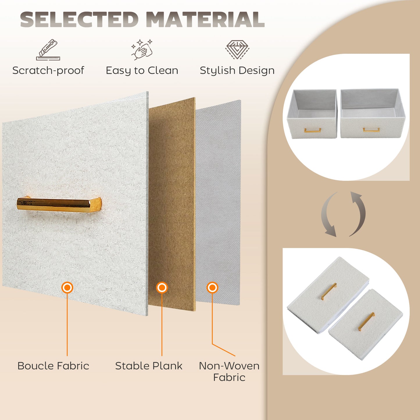 Boucle Chest of Drawers, 2 USB & 2 AC Ports, 8 Drawers Dresser