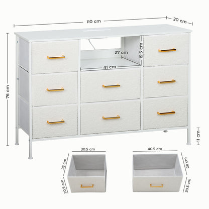 Boucle Chest of Drawers, 2 USB & 2 AC Ports, 8 Drawers Dresser