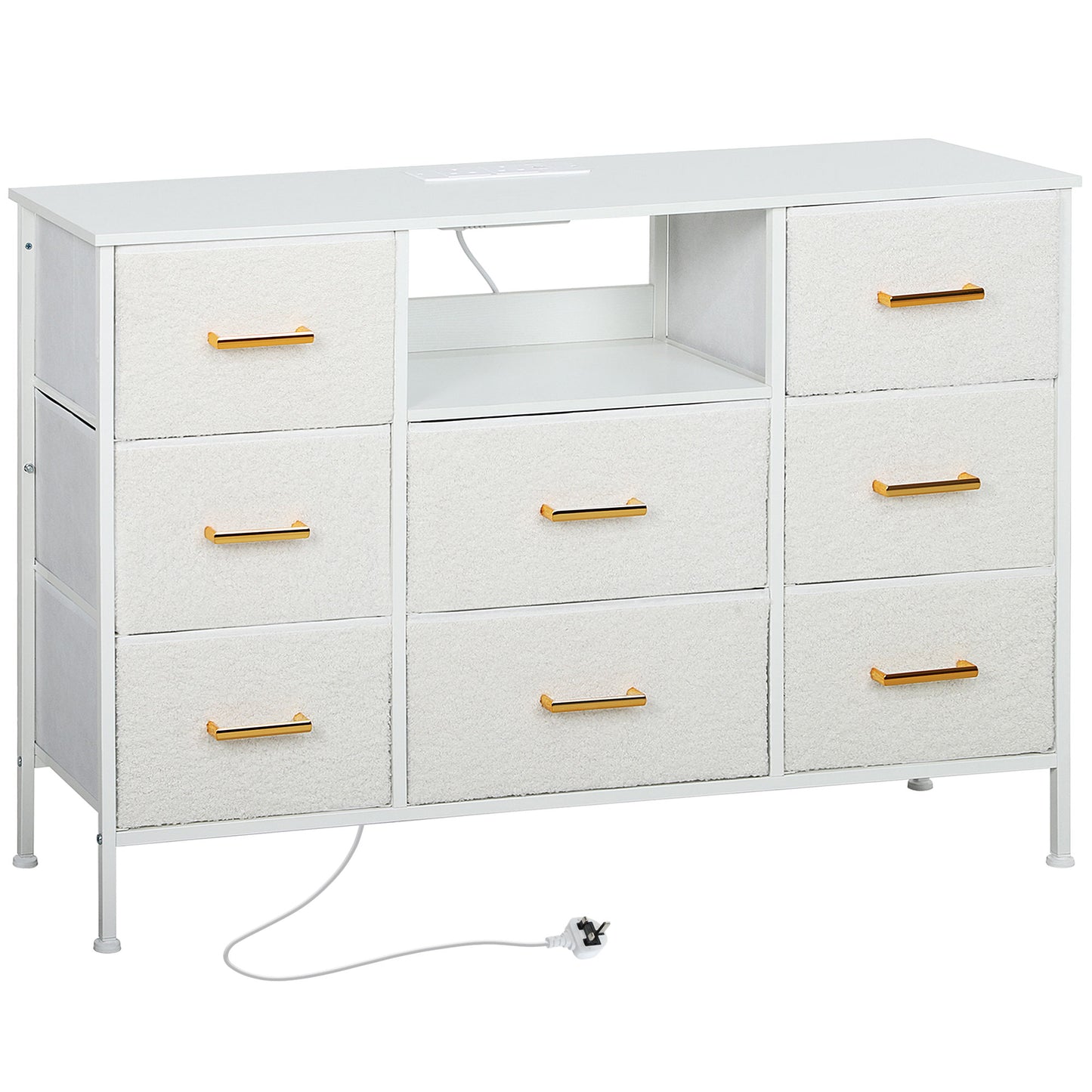 Boucle Chest of Drawers, 2 USB & 2 AC Ports, 8 Drawers Dresser