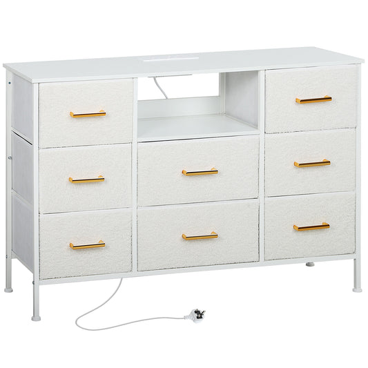 Boucle Chest of Drawers, 2 USB & 2 AC Ports, 8 Drawers Dresser