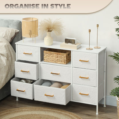 Boucle Chest of Drawers, 2 USB & 2 AC Ports, 8 Drawers Dresser